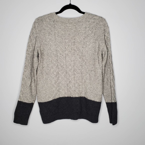 VINCE Grey Black Colorblock Cable Knit Crewneck Knit Sweater Sz S - Picture 8 of 8